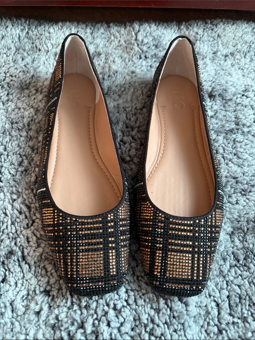 INC International Concepts Black and Gold Studded Flats